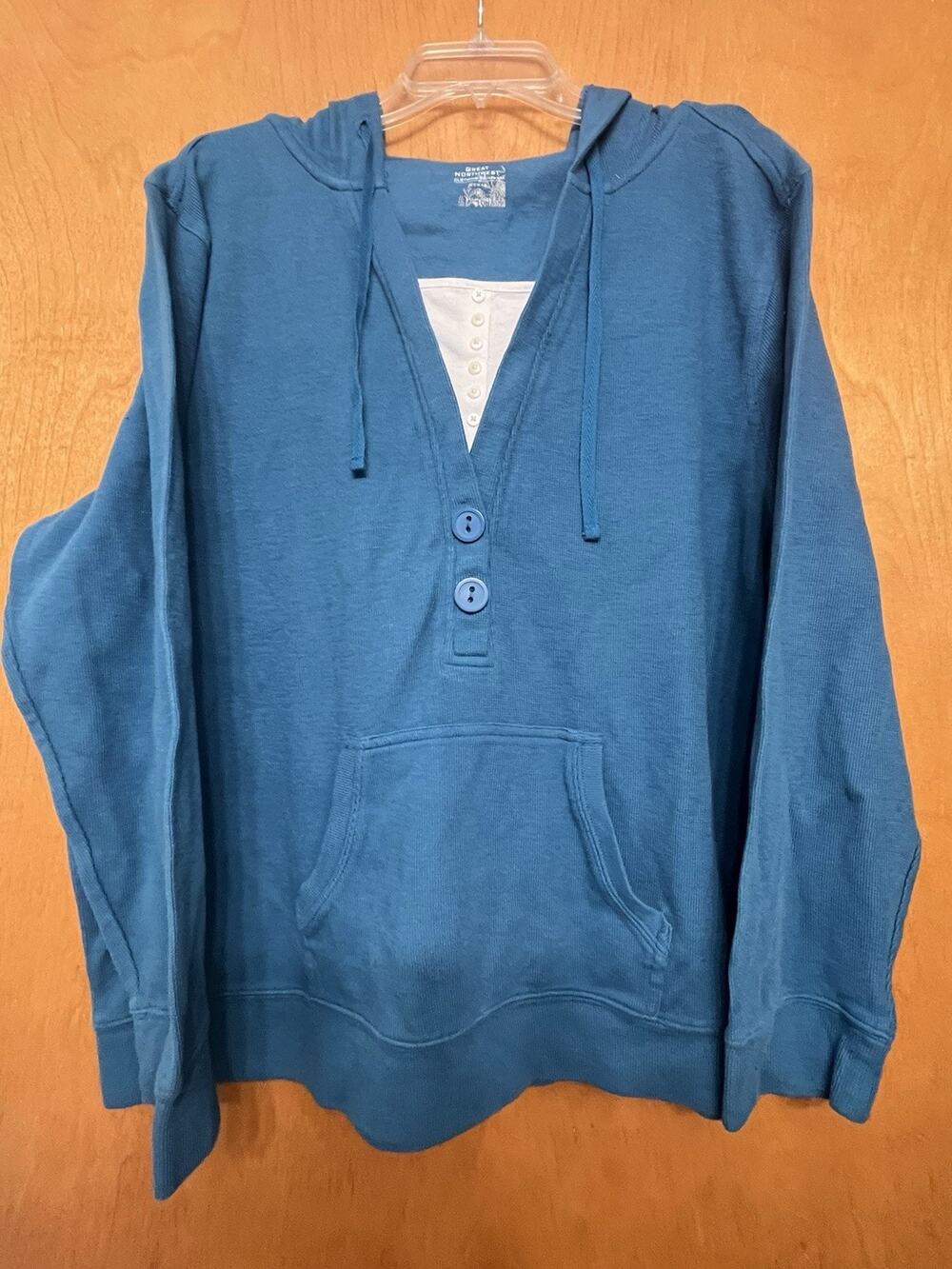 Great Northwest Womens Plus 3XL Blue Ribbed Knit Sweater Hooded pullover
